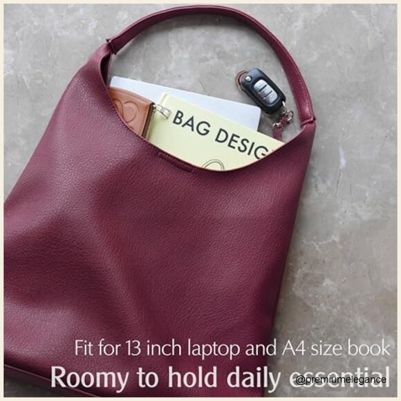 Large Vegan Leather Hobo Tote Shoulder Bag Slouchy Work Travel Purse - Picture 5 of 6